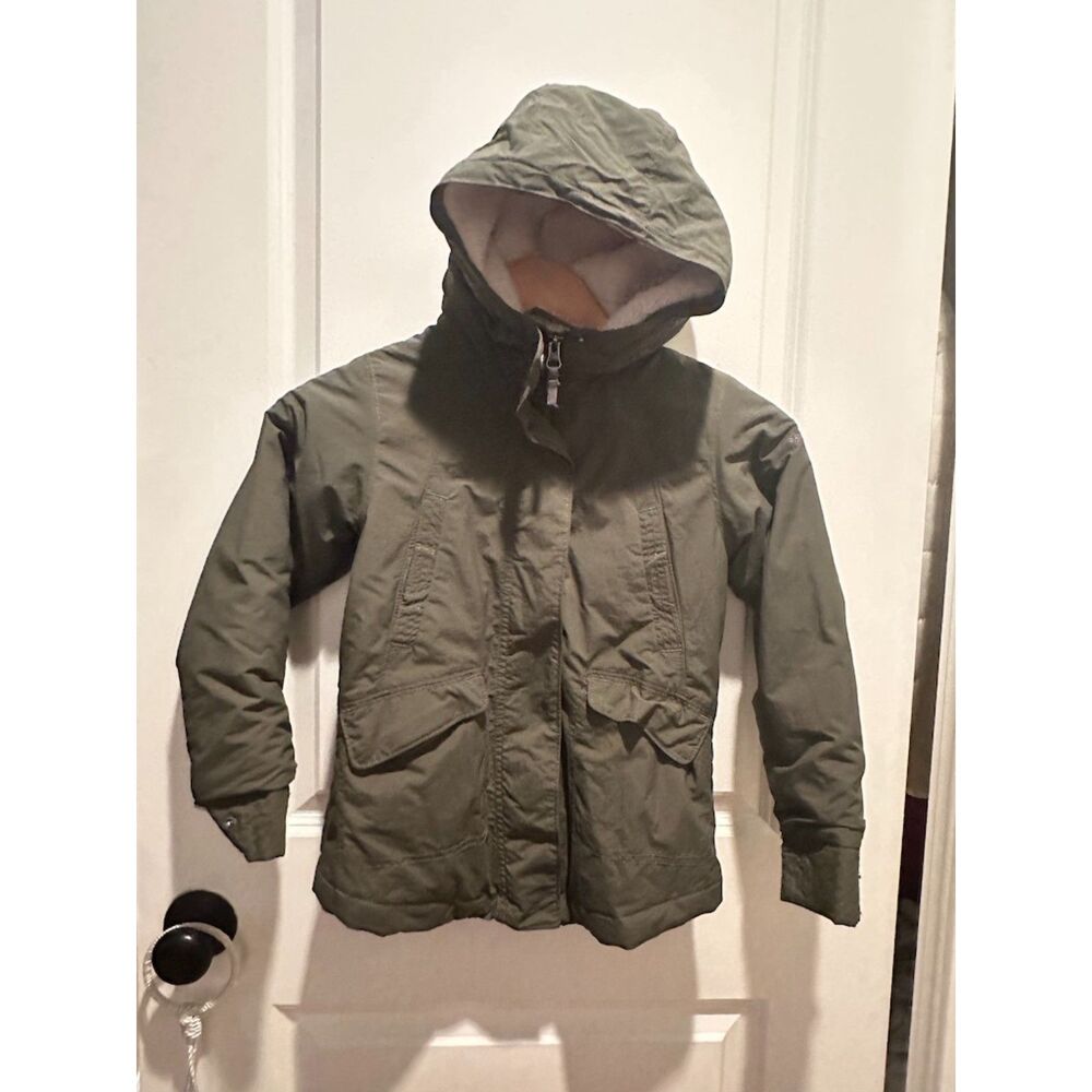 Columbia Green Boy Puffer Jacket with Hood and Sherpa Interior Size XS